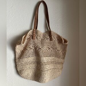 Merona Crochet Woven Beige Tote Bag